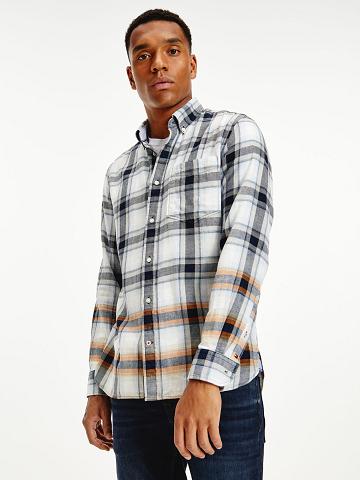 Férfi Tommy Hilfiger Oversized cotton and linen check Ingek Szürke Fehér | HU 1047YXF